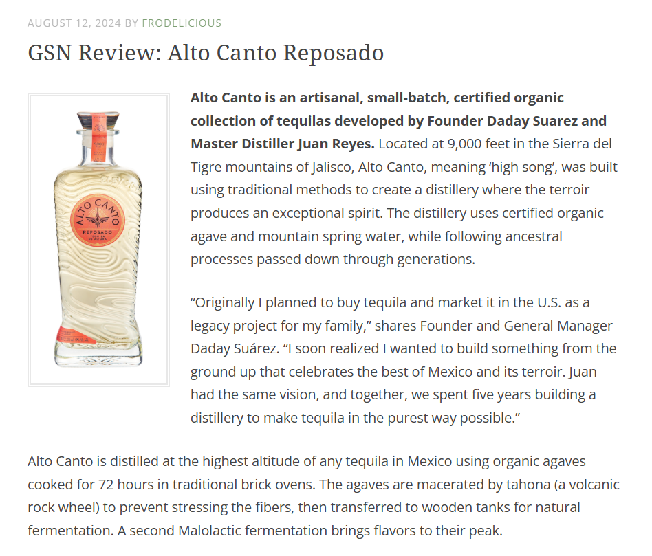 GSN Review: Alto Canto Reposado