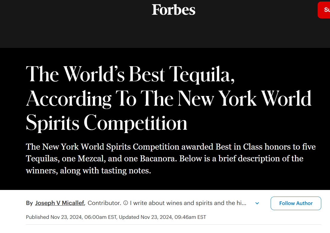 The World’s Best Tequila, According To The New York World Spirits Competition